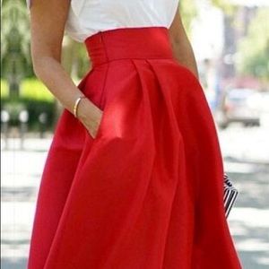 Choies Red High-Waist Midi Skirt